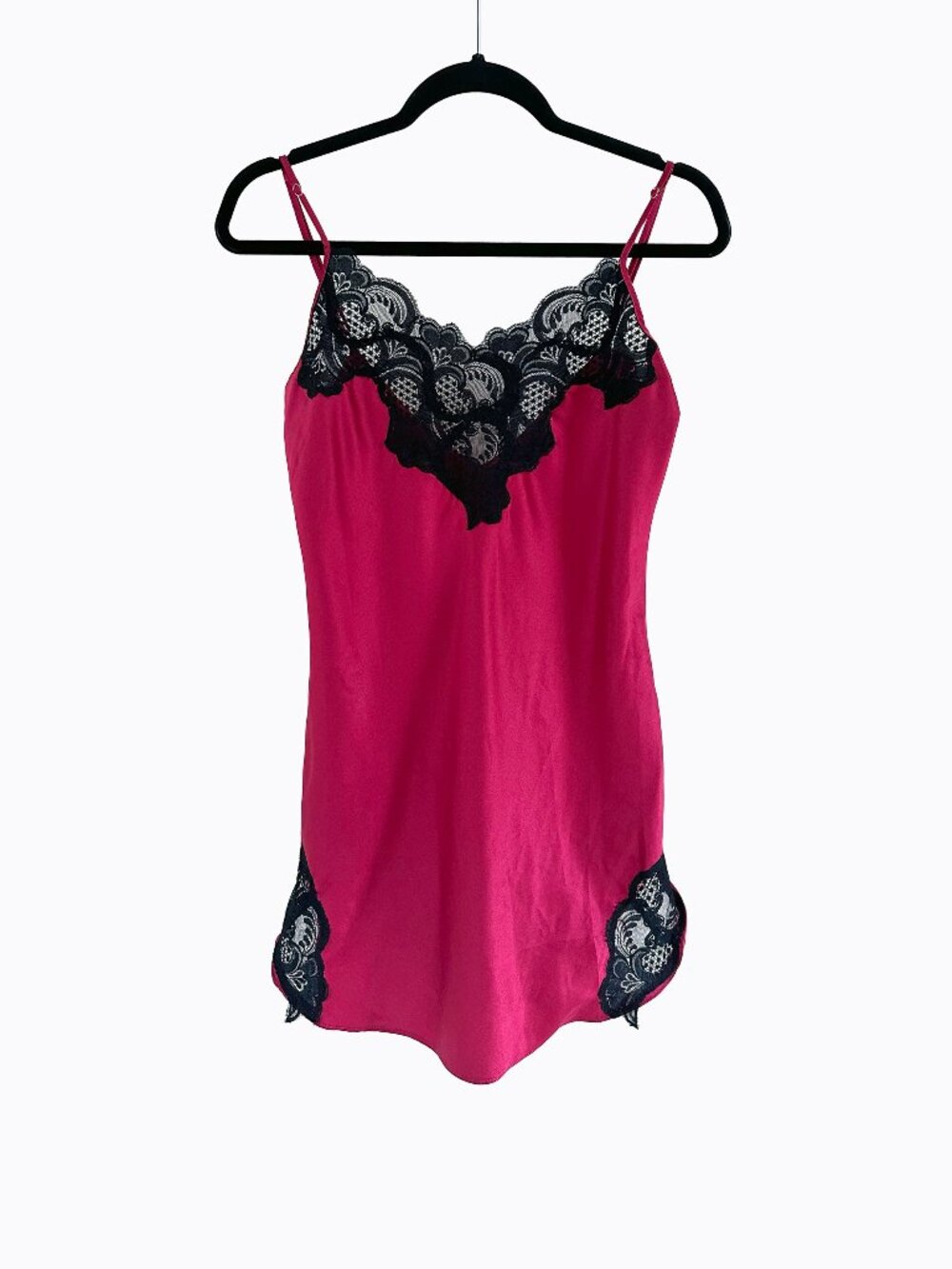 Vtg 90s Victoria Secret Satin Lace Slip Dress P Burgundy Black Chemise Lingerie